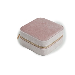 Pink Boîtes à fermeture éclair pour organisateur de bijoux en velours, étui à bijoux de voyage portable pour bagues, carrée, rose, 10x10x5 cm