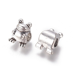 Antique Silver Alloy European Beads, Large Hole Beads, Frog, Antique Silver, 14x11x9mm, Hole: 5mm