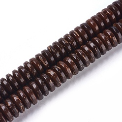 Coconut Brown Coconut Beads Strands, Flat Round, Coconut Brown, 8x2.5~3mm, Hole: 1.2mm, about 109~112pcs/strand, 12.1~12.2 inch(30.7~31cm)