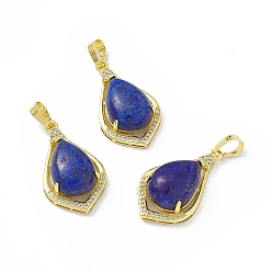 Lapis Lazuli Natural Lapis Lazuli Dyed Pendants, Teardrop Charms, with Golden Tone Rack Plating Brass Findings, Cadmium Free & Lead Free, 32x18.5x9.5mm, Hole: 8x4.5mm