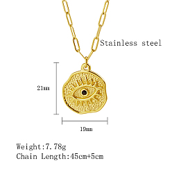 Real 18K Gold Plated 304 Stainless Steel Pendant Necklaces, Eye, Real 18K Gold Plated, 17.72 inch(45cm)