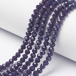 Bleu Ardoise Foncé Perles de verre opaques de couleur unie, facette, rondelle, bleu foncé, 4x3mm, Trou: 0.4mm, Environ 123~127 pcs/chapelet, 16.5~16.9 pouce (42~43 cm)