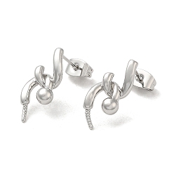 Real Platinum Plated Brass Stud Earring Findings, with 925 Sterling Silver Pins, for Half Drilled Beads, Real Platinum Plated, 18x8mm, Pin: 12x0.8mm and 1mm(for Half Drilled Beads)