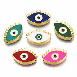 Mixed Color Rack Plating Alloy Enamel Pendants, Light Gold, Cadmium Free & Nickel Free & Lead Free, Horse Eye, Mixed Color, 12x18.5x4.5mm, Hole: 2mm