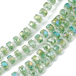 Lime Green Transparent Electroplate Glass Beads Strands, Faceted, Rondelle, AB Color Plated, Lime Green, 5.5x3.5~4mm, Hole: 1mm, about 100pcs/strand, 21.65~22.05 inch(55~56cm)