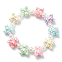 Colorful Cute Acrylic Bear & ABS Plastic Pearl Beaded Stretch Kids Bracelets, Colorful, Inner Diameter: 1-3/4 inch(4.4cm)