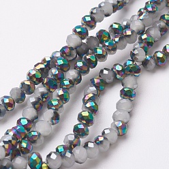 Gray Electroplate Glass Beads Strands, Half Plated, Faceted, Rondelle, Gray, 4~4.5x3mm, Hole: 0.5mm, about 130~135pcs/strand, 15.5~16 inch(39~40cm)