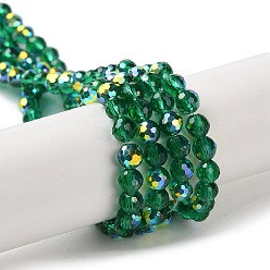 Vert Foncé Transparentes perles de verre de galvanoplastie brins, de couleur plaquée ab , facette, ronde, vert foncé, 3.8x4.2mm, Trou: 0.9mm, Environ 98 pcs/chapelet, 14.96'' (38 cm)