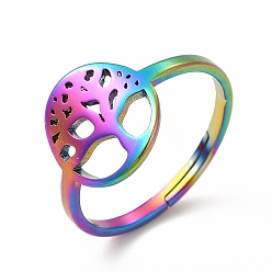 Rainbow Color Ионное покрытие (ip) 304 регулируемое кольцо из нержавеющей стали «дерево жизни» для женщин, Радуга цветов, размер США 6 (16.5 мм)
