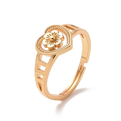 Настоящее золото 18K Латунное сердце с регулируемым кольцом в виде цветка для женщин, без кадмия и без свинца, реальный 18 k позолоченный, размер США 5 3/4 (16.3 мм)