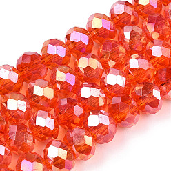 Оранжево-Красный Стеклянные бусины с гальваническим покрытием , с покрытием AB цвета, граненые, рондель, оранжево-красный, 6x5 мм, отверстие : 1 мм, около 85~88 шт / нитка, 16.1~16.5 дюйм (41~42 см)