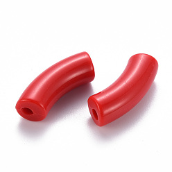 Rouge Perles acryliques opaques, tube incurvé, rouge, 36x13.5x11.5mm, Trou: 4mm, environ133 pcs / 500 g