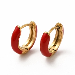 Brique Rouge Boucles d'oreilles créoles en émail, véritable 18 plaqué or k 316 bijoux en acier inoxydable chirurgical pour femmes, firebrick, 13x14x3mm, pin: 1 mm