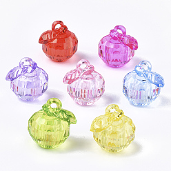 Mixed Color Transparent Acrylic Pendants, Faceted, Apple, Mixed Color, 24.5x23.5x20.5mm, Hole: 3mm, about 102pcs/500g