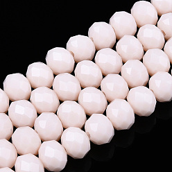 Misty Rose Opaque Solid Color Glass Beads Strands, Faceted, Rondelle, Misty Rose, 4x3mm, Hole: 0.4mm, about 123~127pcs/strand, 16.5~16.9 inch(42~43cm)