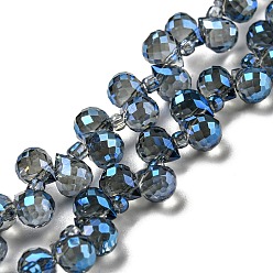 Marine Blue Full Rainbow Plated Electroplate Transparent Glass Beads Strands, Faceted, Teardrop, Marine Blue, 6x5x5mm, Hole: 0.8mm, about 108pcs/strand, 16.14''(41cm)