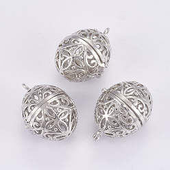 Platinum Brass Cage Pendants, For Chime Ball Pendant Necklaces Making, Oval, Filigree, Platinum, 24x16.5x16mm, Hole: 2mm, Inner: 13.5mm