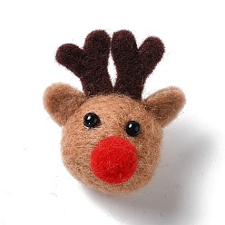 Saddle Brown Handmade Wool Felting Ornament Accessories, Felt Craft, with Plastic Eye, Christmas Reindeer/Stag's Head, Saddle Brown, 52x42x39mm