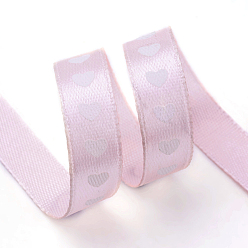 Бледно-Розовый Представляет коробки пакеты одно лицо атласная лента, Сердце шаблон дизайна, розовый жемчуг, 3/8 дюйм (10 мм), 100yards / рулон (91.44 м / рулон)