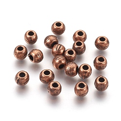 Red Copper Tibetan Style Alloy Beads, Cadmium Free & Lead Free, Round, Red Copper, 7mm in diameter, hole: 3mm