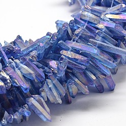 Cornflower Blue Electroplate Natural Nuggets Quartz Crystal Beads Strands, Grade AB, Dyed AB Color Plated, Cornflower Blue, 20~56x6~8x6~7mm, Hole: 1mm, about 72pcs/strand, 15.4 inch(39.1cm)