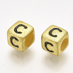 Letter C Acrylic Beads, Horizontal Hole, Metallic Plated, Cube with Letter.C, 6x6x6mm, 2600pcs/500g