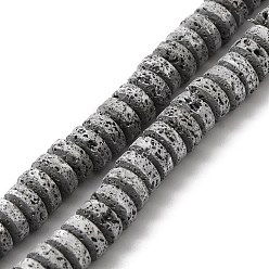 Platinum Plated Electroplated Natural Lava Rock Beads Strands, Flat Round/Disc, Heishi Beads, Platinum Plated, 7x3mm, Hole: 3mm, about 123pcs/strand, 16.14''(41cm)