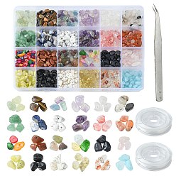 Mixed Stone DIY Stretch Bracelet Making Kit, Including Natural & Synthetic Mixed Gemstone & Natural Shell & Glass Chip Beads, Elastic Thread, Tweezers, Beads: 3~5x7~13x2~4mm, Hole: 0.4mm, 240g/set