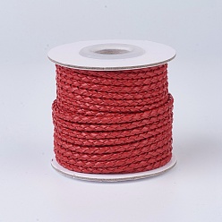 Rouge Cordons de cuir tressés, ronde, rouge, 3 mm, environ 10 mètres / rouleau