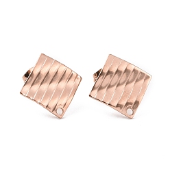 Rose Gold Ion Plating(IP) 304 Stainless Steel Stud Earring Finding, with Hole, Rhombus, Rose Gold, 16.5x16.5x1.5mm, Hole: 1.4mm, Pin: 0.8mm