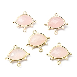 Rose Quartz Natural Rose Quartz Links, with Light Gold Plated Edge Brass Loops and Crystal Rhinestone, Faceted, Eye, 21x20x5mm, Hole: 1.2mm and 1.6mm