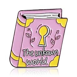 Pearl Pink Book with Word The Unkown World Enamel Pin, Electrophoresis Black Plated Alloy Badge for Backpack Clothes, Pearl Pink, 23x20mm