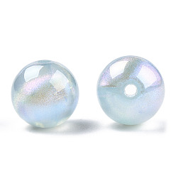 Light Sky Blue ABS Plastic Imitation Pearl Beads, AB Color Plated, Round, Light Sky Blue, 12mm, Hole: 1.8mm
