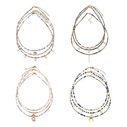 Golden Beaded Necklaces & Pendant Necklace Sets, with Brass Beads, Natural Pearl Beads, Glass Beads and 304 Stainless Steel Lobster Claw Clasps, Mixed Shapes, Golden, 17.72 inch(45cm), 17.91 inch(45.5cm), 3pcs/set