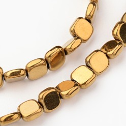 Golden Plated Electroplate Non-magnetic Synthetic Hematite Beads Strands, Flat Round, Smooth, Golden Plated, 6x6x2mm, Hole: 1mm, about 70pcs/strand, 16 inch