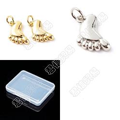 Mixed Color SUPERFINDINGS 12Pcs 2 Colors Brass Pendants, with Jump Ring, Footprint, Real 18K Gold Plated & Platinum, 19x10x2.5mm, Hole: 3.5mm, 6pcs/color