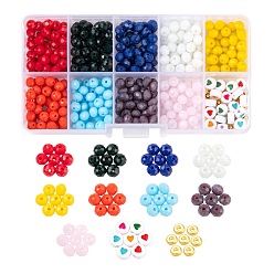 Mixed Color DIY Colorful Glass Beads Jewelry Making Kit, Including Flat Round Acrylic Beads, Rondelle Brass Spacer Beads, Rondelle Opaque Solid Color & Imitation Jade Glass Beads, Mixed Color, Glass Beads: 360pcs/box