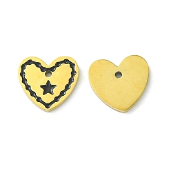 Golden Ion Plating(IP) 304 Stainless Steel Manual Polishing Charms, with Enamel, Heart with Star, Golden, 7.5x8x1mm, Hole: 0.8mm