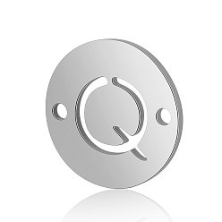Letter Q Titanium Steel Links connectors, Flat Round with Letter, Stainless Steel Color, Letter.Q, 12x0.8mm, Hole: 0.8mm