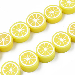 Желтый Ручной полимерные нити глины шарик, ломтик лимона, желтые, 8~10x3.5~4.5 мм, отверстие : 1.6 мм, около 38~40 шт / нитка, 13.98 дюйм ~ 15.55 дюйм (35.5~38 см)