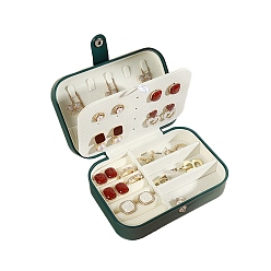Vert Foncé Boîte de rangement de bijoux en cuir pu rectangulaire avec bouton-pression, étui à bijoux portable de voyage, pour les colliers, Anneaux, boucles d'oreilles et pendentifs, vert foncé, 16x11.5x5.5 cm