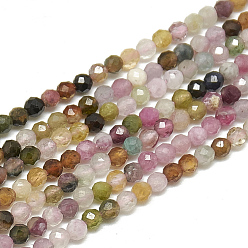 Tourmaline Natural Tourmaline Beads Strands, Faceted, Round, 2~2.5mm, Hole: 0.3mm, about 177pcs/strand, 14.9 inch