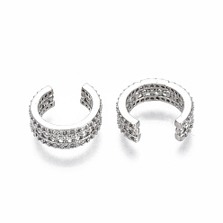 Real Platinum Plated Brass Micro Pave Clear Cubic Zirconia Cuff Earrings, Ring, Real Platinum Plated, Nickel Free, 4.5x10mm