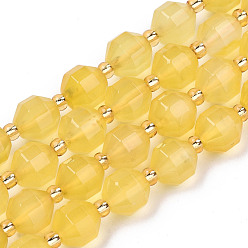 Yellow Natural Agate Beads Strands, Faceted, with Seed Beads, Dyed, Round, Yellow, 8x7.5mm, Hole: 1.2mm, Beads: 3.5x2mm, about 34pcs/strand, 15.35 inch(39cm)