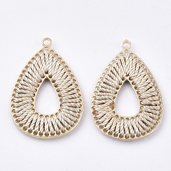 Bisque Polyester Thread Woven Pendants, with Golden Plated Alloy Findings, Long-Lasting Plated, Teardrop, Bisque, 42x28x2.5mm, Hole: 2mm