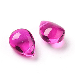 Rosa Oscura Perlas de vidrio transparentes, teñido y climatizada, lágrima, de color rosa oscuro, 12x9x6 mm, agujero: 1 mm