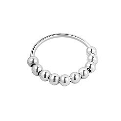 Platinum Rhodium Plated 925 Sterling Silver Finger Rings, Rotating Beaded Ring for Calming Worry, Platinum, US Size 7(17.3mm)