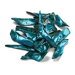 Bleu Vert Gros pendentifs en coquille d'akoya naturelle peinte à la bombe, pépites charmes, sarcelle, 35.5~55x8~20x4~12mm, Trou: 1.2mm
