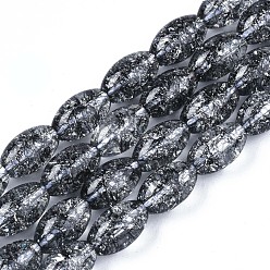 Noir Transparentes craquements perles de verre brins, teints et chauffée, ovale, noir, 13x8mm, Trou: 1.2mm, Environ 30 pcs/chapelet, 15.75'' (40 cm)