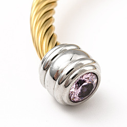 Light Amethyst Rhinstone Open Cuff Bangle, Golden 304 Stainless Steel Jewelry for Women, Light Amethyst, Inner Diameter: 2-1/4 inch(5.65cm)